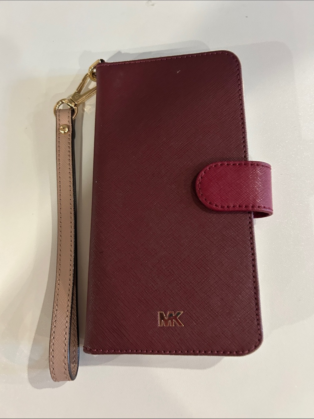 Michael Kors Maroon Saffiano Leather Wristlet Phone Case
